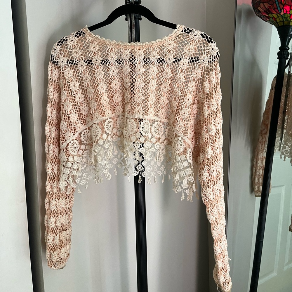 Free people cropped crochet sweater orange xs